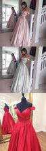 Load image into Gallery viewer, Pearl Pink A-line Off the Shoulder Sweetheart with Pockets Long Senior Prom Dresses RS769