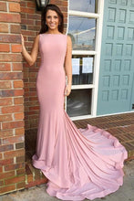 Load image into Gallery viewer, Boat Necking Long Sheath Pink Elegant Simple Cheap Prom Dresses Prom Gowns