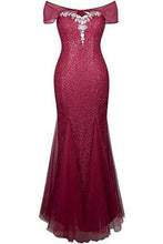 Load image into Gallery viewer, Halter Bateau Beaded Tulle Mermaid Sheath Prom Dresses RS200
