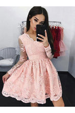 Load image into Gallery viewer, Long Sleeves Short Lace Prom Dresses Homecoming Formal Dresses