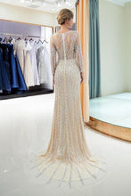 Load image into Gallery viewer, Beaded Evening Dresses Luxury Mermaid Crystal Sweep Train Long Sleeves Prom Dress