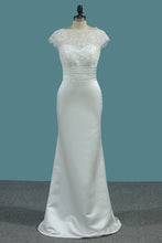 Load image into Gallery viewer, 2024 Satin Mermaid Scoop Wedding Dresses With Ruffles Court Train Detachable