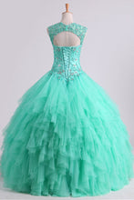 Load image into Gallery viewer, 2024 Mint Sweetheart Floor Length Beaded Bodice Quinceanera Dresses Tulle Ball Gown
