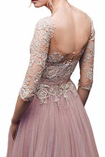 Load image into Gallery viewer, Elegant Lace Floor Length 3/4 Sleeve Tulle Waistband Evening Ball Gowns Long Dress