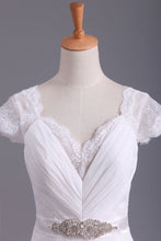 Load image into Gallery viewer, 2024 Wedding Dresses V Neck Chiffon &amp; Lace Short Sleeves Sweep Train