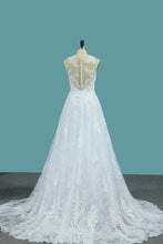 Load image into Gallery viewer, 2024 Mermaid Wedding Dresses Tulle Scoop With AppliqueCourt Train Detachable
