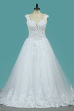 Load image into Gallery viewer, 2024 Wedding Dresses Off The Shoulder Tulle With Applique A Line Sweep Train