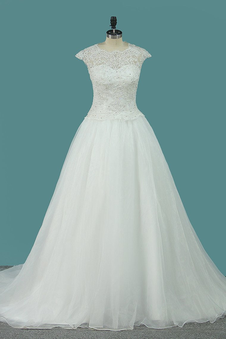 2024 Wedding Dresses Scoop A Line Organza With Applique And Beads