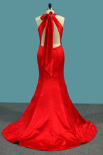 Load image into Gallery viewer, 2024 Satin Mermaid Halter Evening Dresses With Slit Open Back