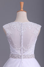 Load image into Gallery viewer, 2024 White Scoop Wedding Dresses A-Line Court Train With Beads &amp; Applique