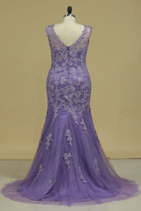 2024 New Arrival Scoop Mother Of The Bride Dresses With Applique And Beads Mermaid Tulle