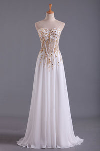 2024 Sweetheart Prom Dresses A Line Chiffon With Beading Floor Length