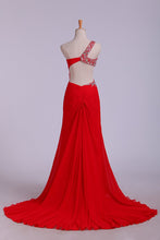 Load image into Gallery viewer, 2024 Prom Dresses Red One Shoulder Chiffon