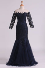 Load image into Gallery viewer, 2024 Bateau Half Sleeves Mother Of The Bride Dresses Floor Length Tulle With Applique