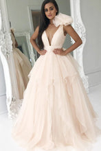Load image into Gallery viewer, Elegant Deep V-Neck Pink Ball Gown Princess Prom Dresses Quinceamera Dresses