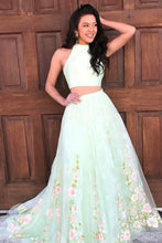 Load image into Gallery viewer, Newest 2 Pieces Long Flowy Sage Prom Dresses For Girls