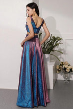 Load image into Gallery viewer, Two Pieces V Neck Straps V Back Floor Length Prom Dresses Long Party Dresses SRS15447
