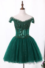 Load image into Gallery viewer, 2024 Off The Shoulder A Line Tulle Homecoming Dresses With Applique
