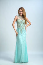 Load image into Gallery viewer, 2024 High Neck Prom Dresses Sheath Beaded Bodice Tulle Floor Length