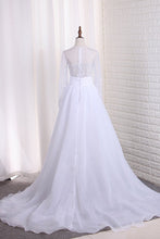 Load image into Gallery viewer, 2024 Wedding Dresses Scoop Long Sleeves Tulle &amp; Organza With Applique Sweep Train Detachable
