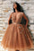 Ball Gown Tulle V Neck Homecoming Dresses with Appliques, Short Prom SRS15620