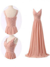 Load image into Gallery viewer, Simple V-neck Ruffles Long Chiffon Bridesmaid Dresses RS466