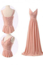 Load image into Gallery viewer, Simple V-neck Ruffles Long Chiffon Bridesmaid Dresses RS466