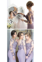Load image into Gallery viewer, 2024 Long Sleeves Bridesmaid Dresses Mermaid Scoop Spandex With Applique
