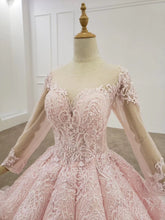 Load image into Gallery viewer, Elegant Ball Gown Pink Long Sleeves Appliques Prom Dresses, Quinceanera SRS20482