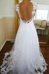 2023 Tulle Straps With Applique A Line Sweep Train Wedding Dresses