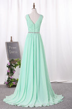 Load image into Gallery viewer, 2024 V Neck A Line Ruched Bodice Beaded Waistline Chiffon Bridesmaid Dresses Sweep Train