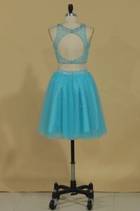 2024 Two Pieces A Line Short/Mini Homecoming Dresses Scoop Tulle With Beading