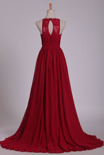 Load image into Gallery viewer, 2024 A Line Scoop Prom Dresses Chiffon With Ruffles And Slit