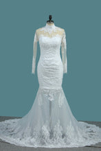 Load image into Gallery viewer, 2024 Mermaid Wedding Dresses High Neck Long Sleeves Tulle With Applique And Beads