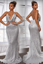 Load image into Gallery viewer, Sexy Mermaid Deep Neck Halter Backless Sequins Prom Dresses Long Formal Dresses SRS15338