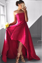 Load image into Gallery viewer, 2024 A Line Strapless Prom Dresses Satin Asymmetrical Zipper Up
