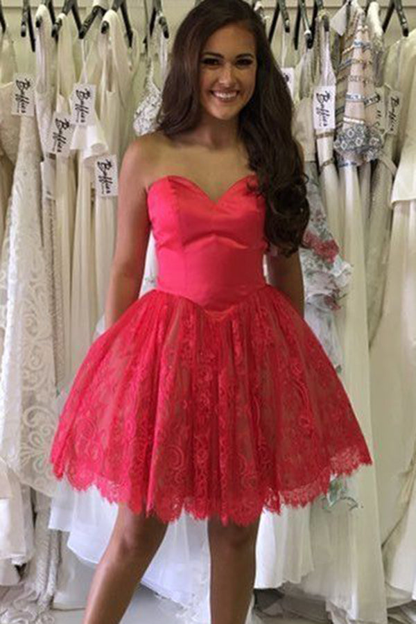Cute Sweetheart Short Lace Knee Length Homecoming Dresses