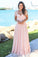 Blush Pink Sweetheart Maxi Dresses Open Back Lace Sleeve Beach Wedding Guest Dresses SRS15566