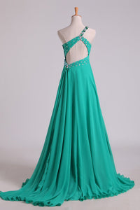 2024 Prom Dresses One Shoulder With Beading/Sequins A Line Chiffon Asymmetrical