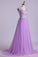 2024 V Neck A Line/Princess Prom Dress Tulle With Applique & Beads