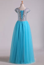 Load image into Gallery viewer, 2024 Modest Full Beaded Bodice A Line Dress Short Sleeve With Tulle Skirt