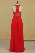 Load image into Gallery viewer, 2023 New Arrival V Neck Prom Dresses A Line Chiffon With Applique And Beads Floor Length