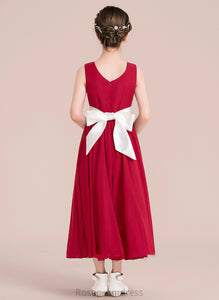 Ankle-Length Empire Junior Bridesmaid Dresses Scoop A-Line Bow(s) Sash Chiffon Neck Aurora With