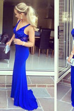 Load image into Gallery viewer, V-Neck Beading Charming Mermaid Real Made Long Sleeveless Royal Blue Evening Dresses L69