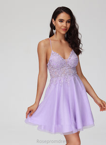 Dress Beading Madalyn V-neck Homecoming Homecoming Dresses With Tulle Short/Mini A-Line Lace