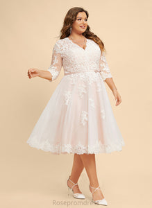V-neck A-Line With Bow(s) Tulle Lace Dress Wedding Dresses Anabella Knee-Length Wedding