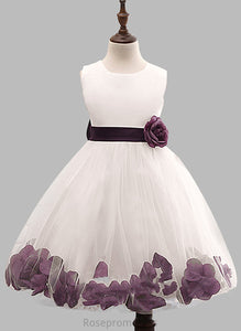 Dress Cotton Blends Girl Flower(s)/Bow(s) Neck Ball Scoop Jeanie Knee-length With Flower Gown Sleeveless Flower Girl Dresses -