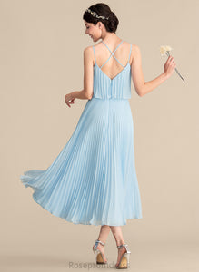 V-neck A-Line Length Tea-Length Neckline Embellishment Pleated Fabric Silhouette Stella Floor Length Natural Waist Bridesmaid Dresses