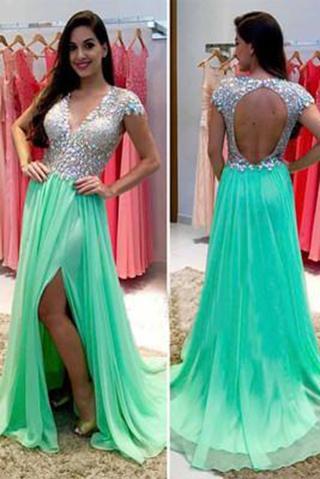 Green Beads Green prom dresses Open back prom dresses Sexy prom dresses prom dress online 16120