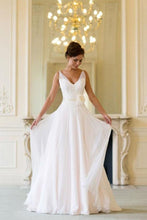 Load image into Gallery viewer, Floor Length V Neck Sleeveless Chiffon Beach Wedding Dress With SRSP3HX82S3